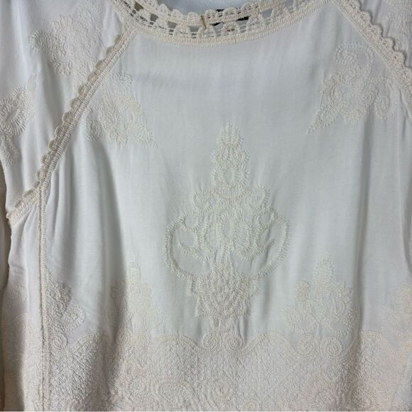 Democracy Cream Boho Lace M Top 3/4 Split Sleeve Embroidered CottageCore Romance - Picture 8 of 12